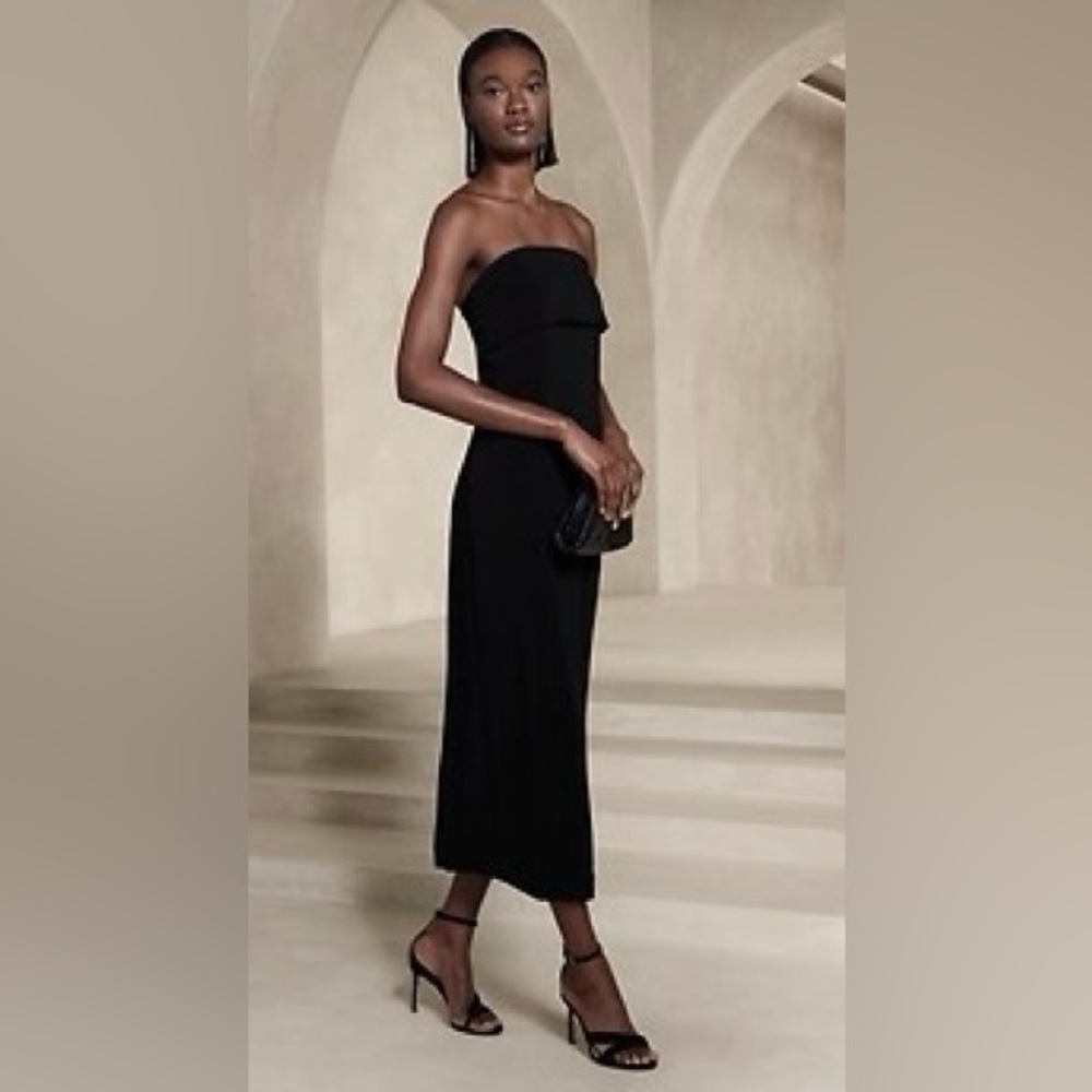 BANANA REPUBLIC LYONETTE STRAPLESS CREPE MIDI DRESS